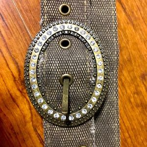 Crystal and stud belt with grey-green material
